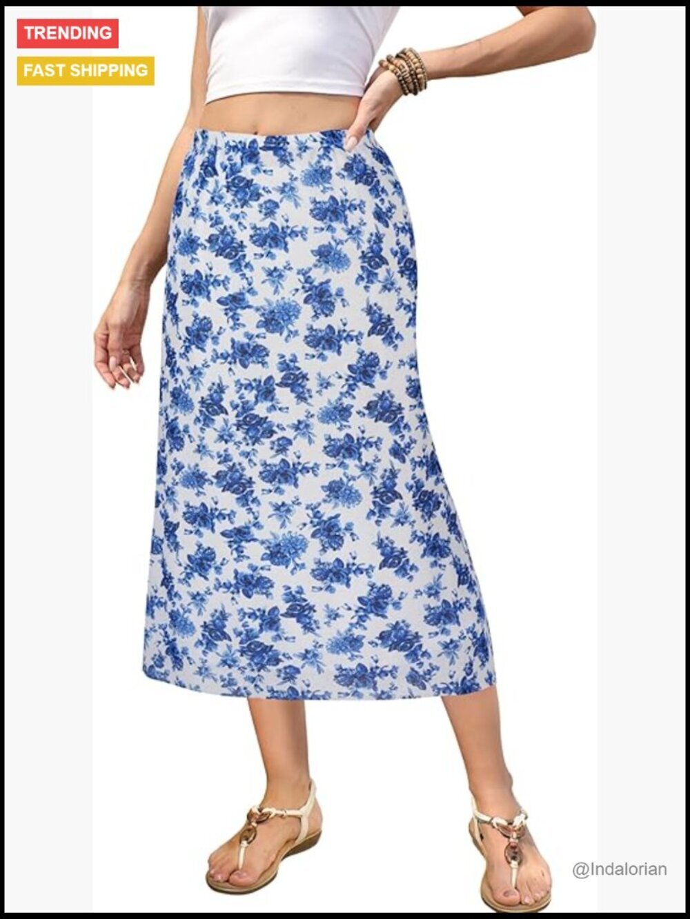 High Waisted Mesh A-Line Midi Skirt Flowy Floral Boho Skirt with Lining